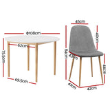 1 Artiss Dining Table and 4 Chairs Set White Grey