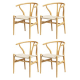 1 Set of 4 Artiss Dining Chairs Wooden Rattan Seat Wishbone Back