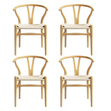 1 Set of 4 Artiss Dining Chairs Wooden Rattan Seat Wishbone Back