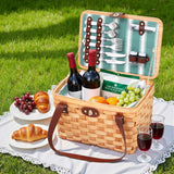 Alfresco 2 Person Picnic Basket Set Wooden Cooler Bag Plates Outdoor Insulated