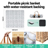 Alfresco 2 Person Picnic Basket Set with Table Blanket Cooler Wooden Insulated