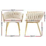 1 Set of 2 Artiss Dining Chairs Velvet Armchair Beige