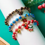 (12-Pack) Festive Christmas Beaded Charm Bracelet Set- Santa, Snowman & Reindeer Jewelry