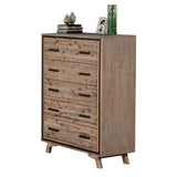 Tallboy with 5 Storage Drawers Solid Acacia Wooden Frame in Silver Brush Colour