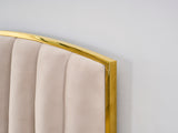 Elegant Bedding Luxury King Size Bedframe in Beige with Gas Lift Storage Velvet Fabric Golden Trim