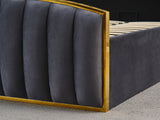 Elegant Bedding Charcoal Color King Size Luxury Bedframe with Gas Lift Storage Velvet Fabric Golden Trim