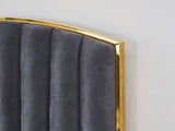 Elegant Bedding Charcoal Color King Size Luxury Bedframe with Gas Lift Storage Velvet Fabric Golden Trim