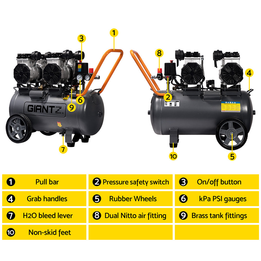 Air Compressors: Giantz 50L Air Compressor 200L/min 3.0HP Oil-Free Quiet Electric Portable Air Inflator