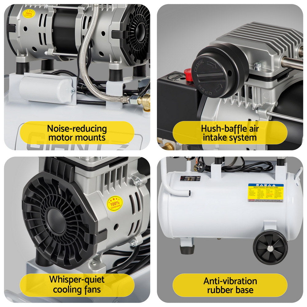 Air Compressors: Giantz 24L Air Compressor Quiet 0.75HP Oil-Free Portable Tyre Inflator 40L/Min