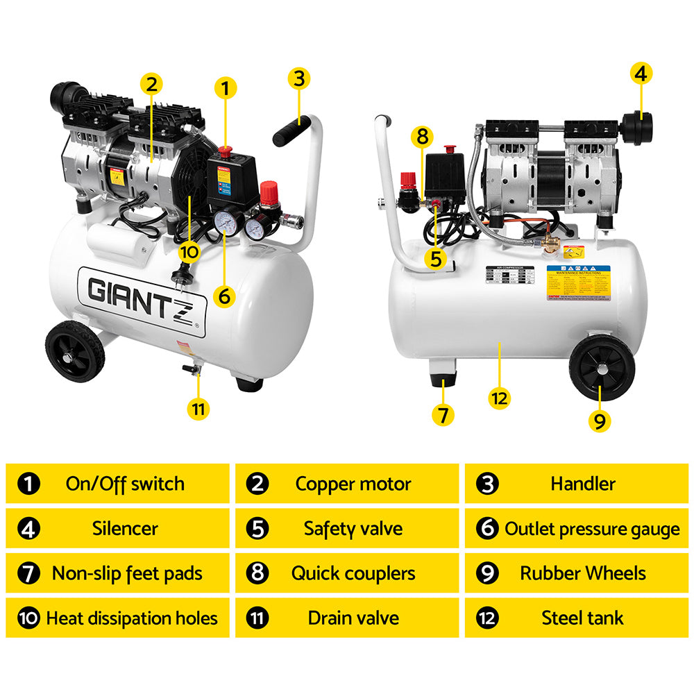 Air Compressors: Giantz 24L Air Compressor 40 L/min 115psi Oil-Free Electric Portable Inflator