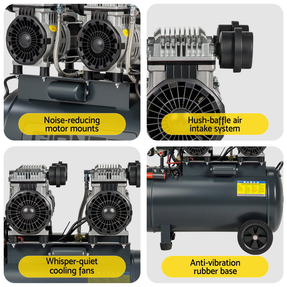 Air Compressors: Giantz 50L Air Compressor Quiet 3.0HP Oil-Free Portable Tyre Inflator 200L/Min
