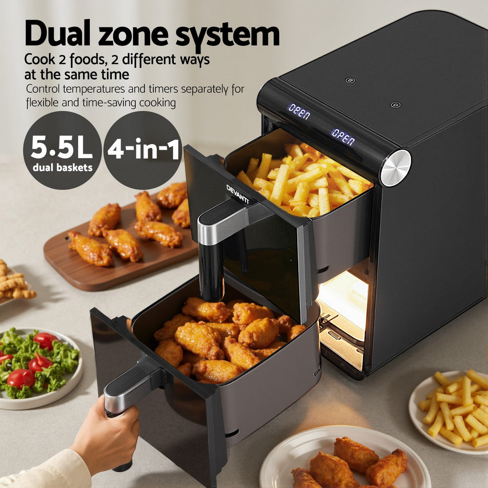 Air Fryers: Devanti Air Fryer Oven 11L Dual Zone Fryers