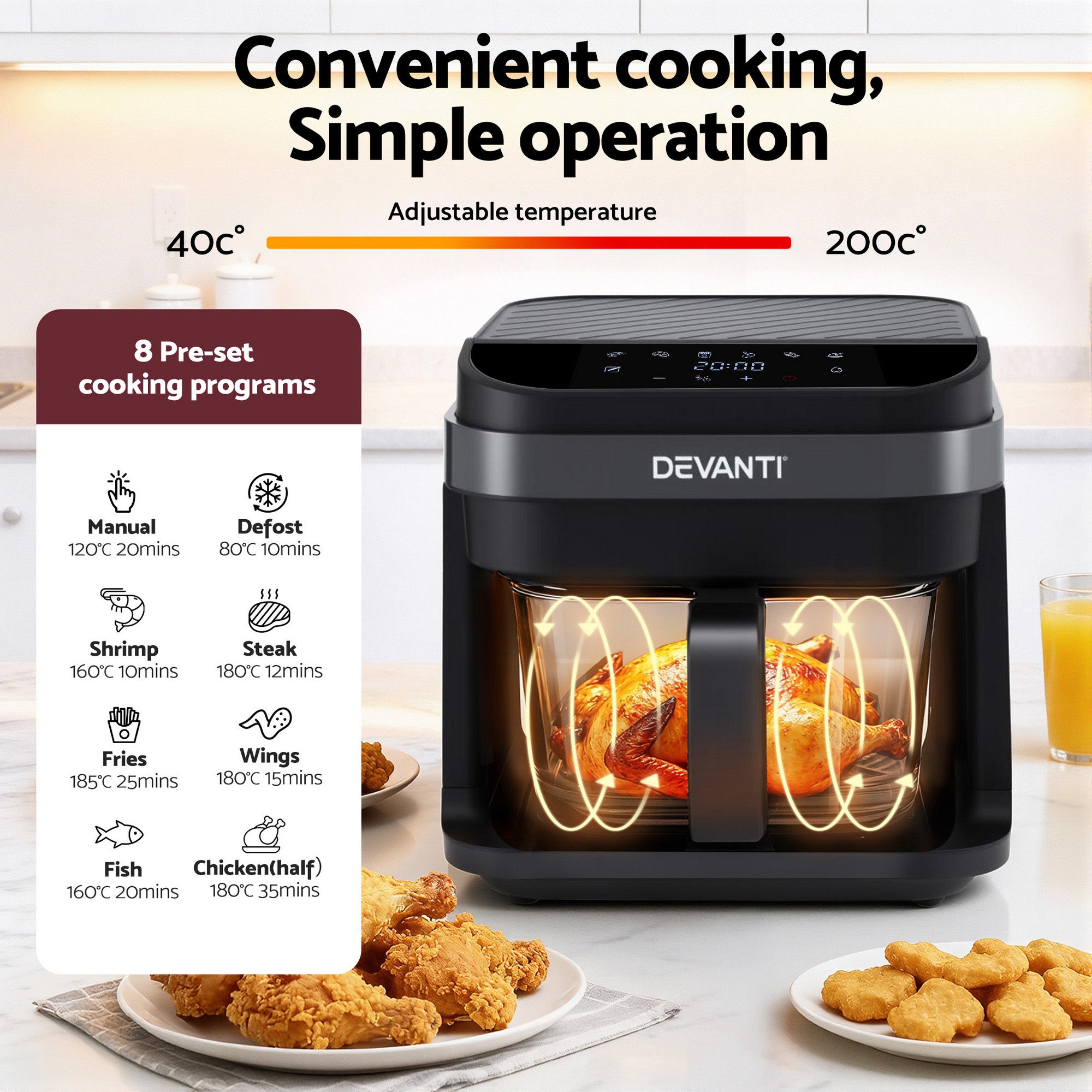 Air Fryers: Devanti Air Fryer 5.5L Touch Control Electric Cooker 1200W Black