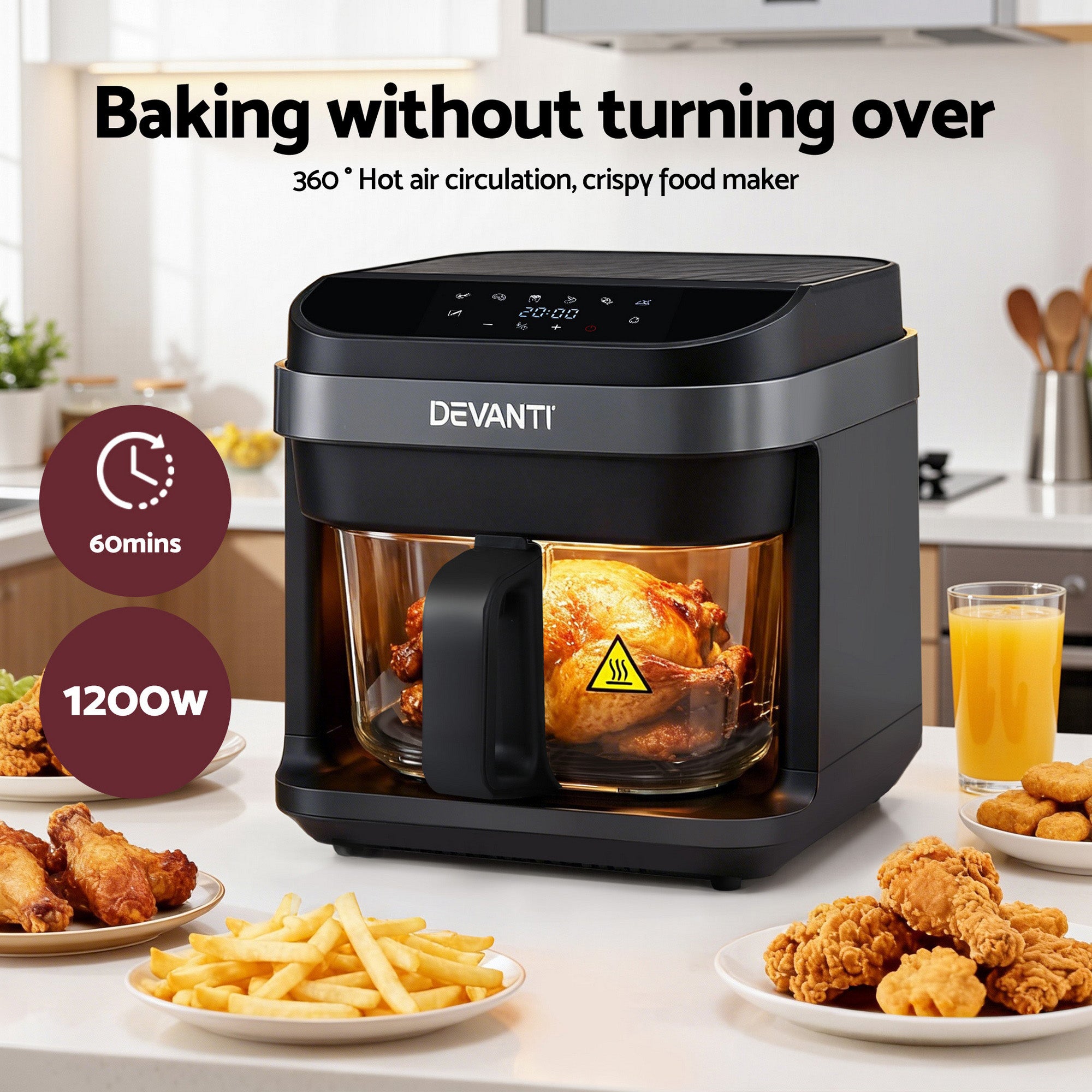 Air Fryers: Devanti Air Fryer 5.5L Touch Control Electric Cooker 1200W Black