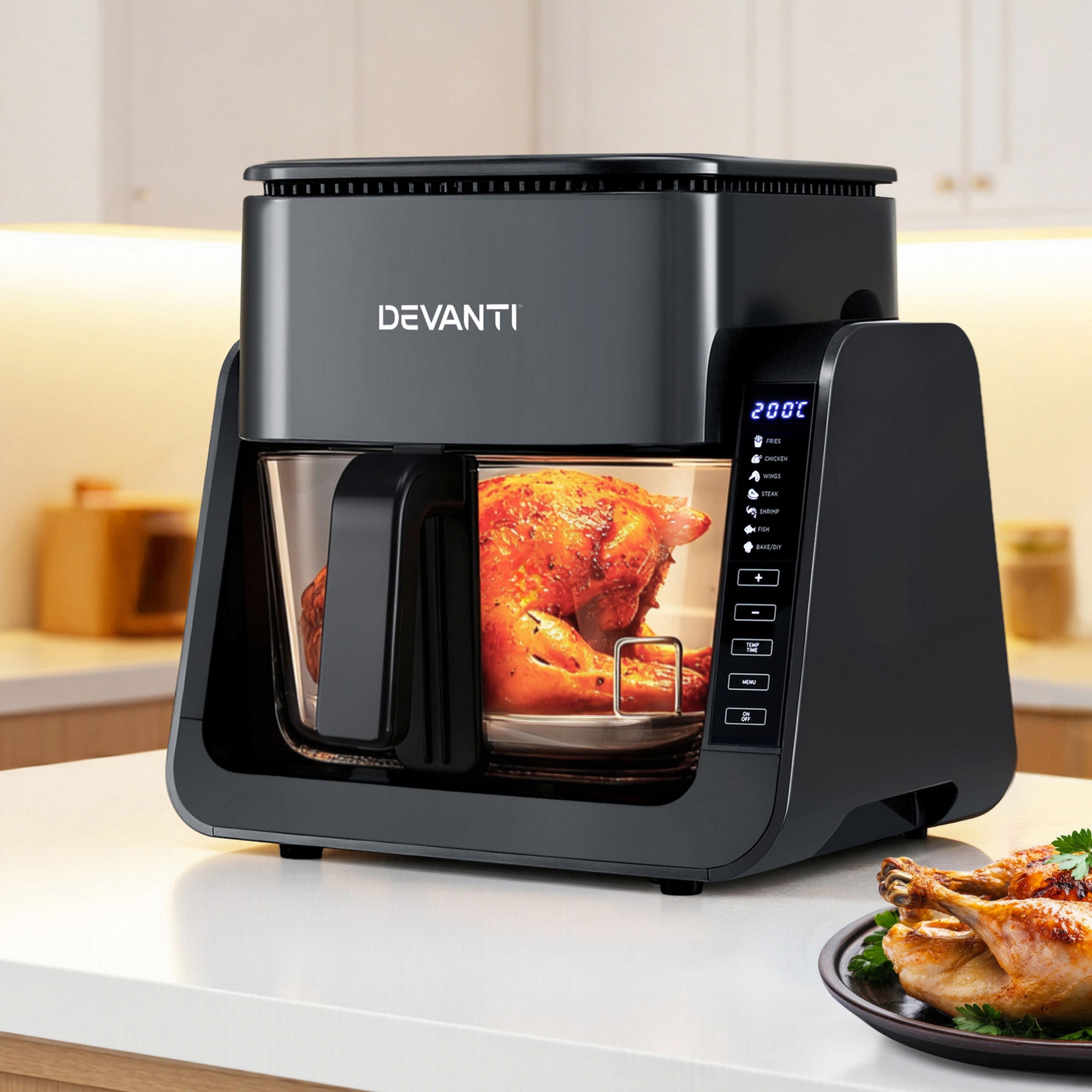 Air Fryers: Devanti 2-IN-1 Air Fryer 5.5L Dual Zone Fryers Electric Cooker with Top BBQ Grill & Bot