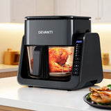 Air Fryers: Devanti 2-IN-1 Air Fryer 5.5L Dual Zone Fryers Electric Cooker with Top BBQ Grill & Bot