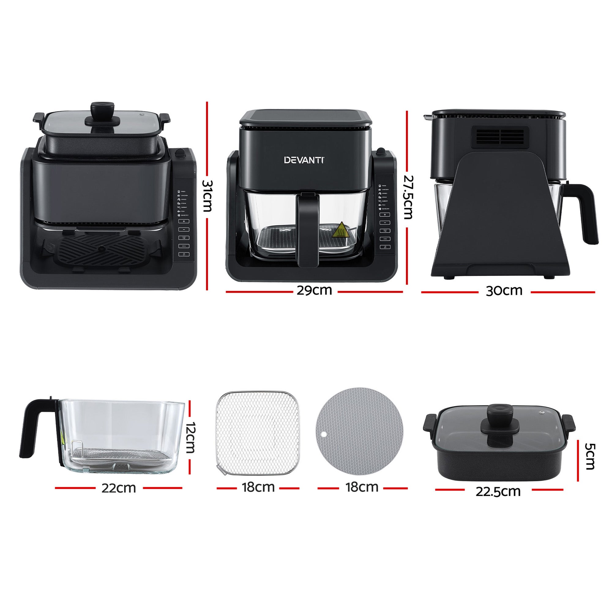 Air Fryers: Devanti 2-IN-1 Air Fryer 5.5L Dual Zone Fryers Electric Cooker with Top BBQ Grill & Bot