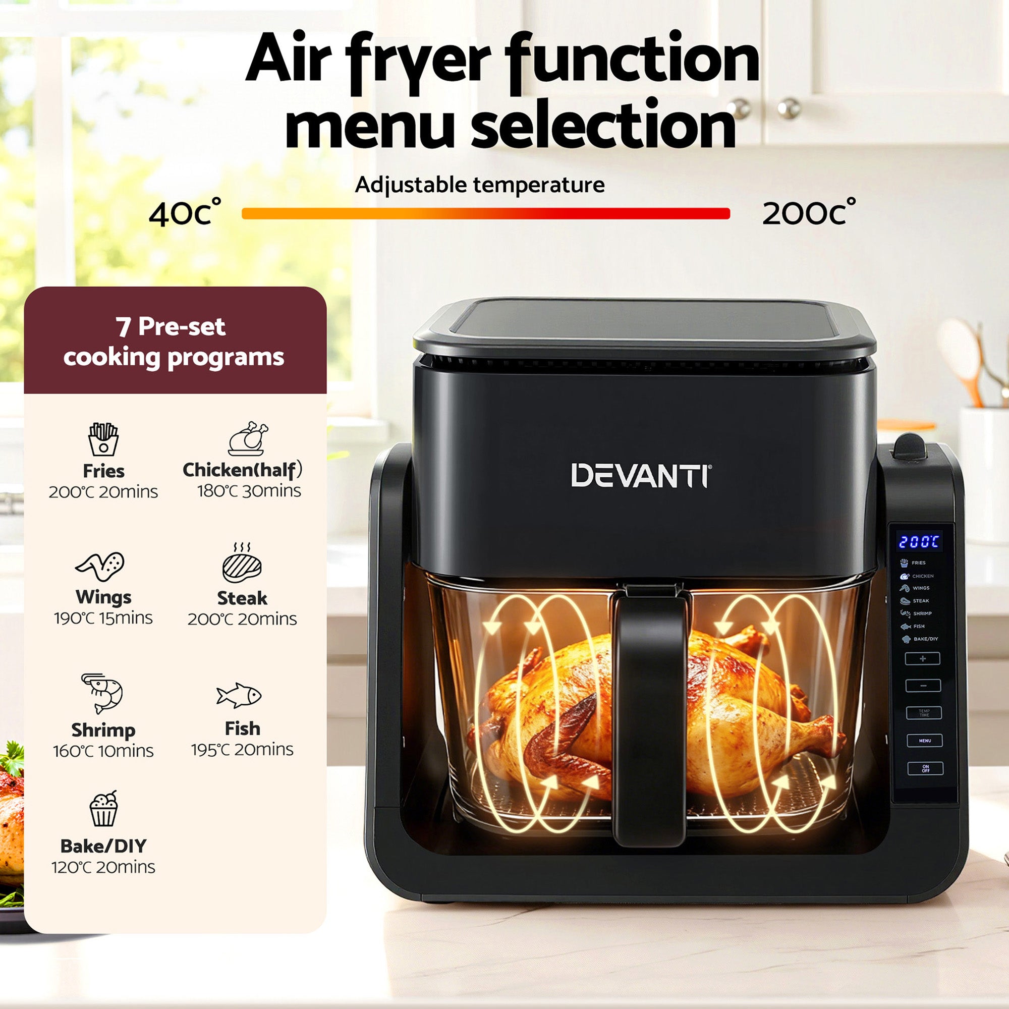 Air Fryers: Devanti 2-IN-1 Air Fryer 5.5L Dual Zone Fryers Electric Cooker with Top BBQ Grill & Bot