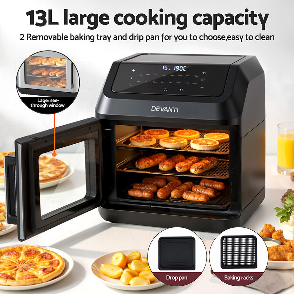 Air Fryers: Devanti Air Fryer 13L LCD Fryers Oven