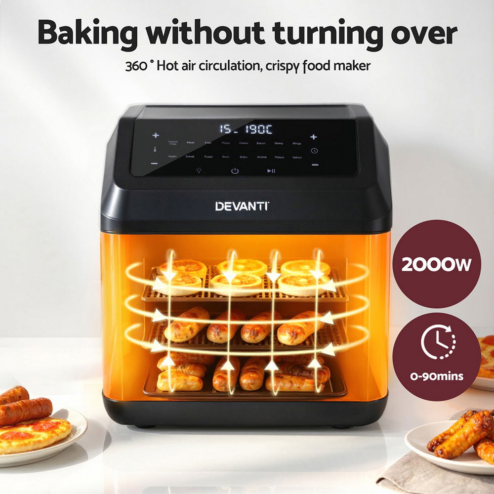 Air Fryers: Devanti Air Fryer 13L LCD Fryers Oven