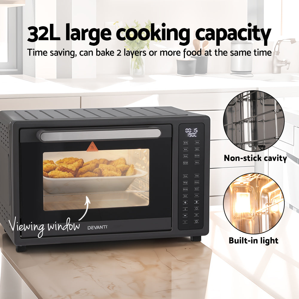 Air Fryers: Devanti Air Fryer 32L W/ LCD Touch Oven 1700W