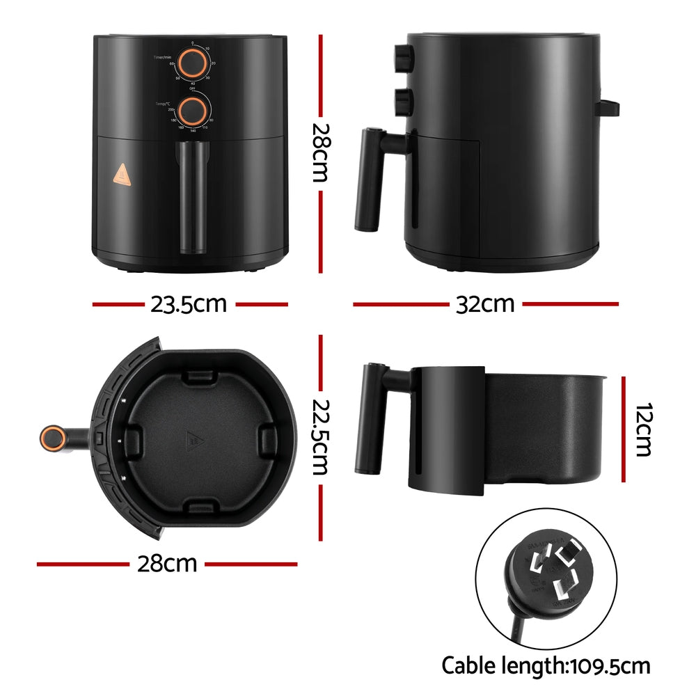 Air Fryers: Devanti 4L Air Fryer Knob Control 1500W