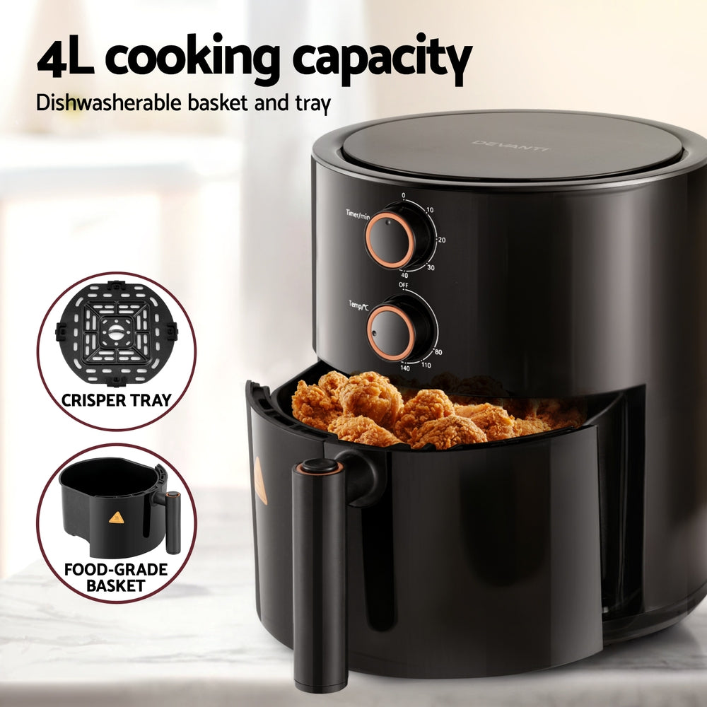Air Fryers: Devanti 4L Air Fryer Knob Control 1500W