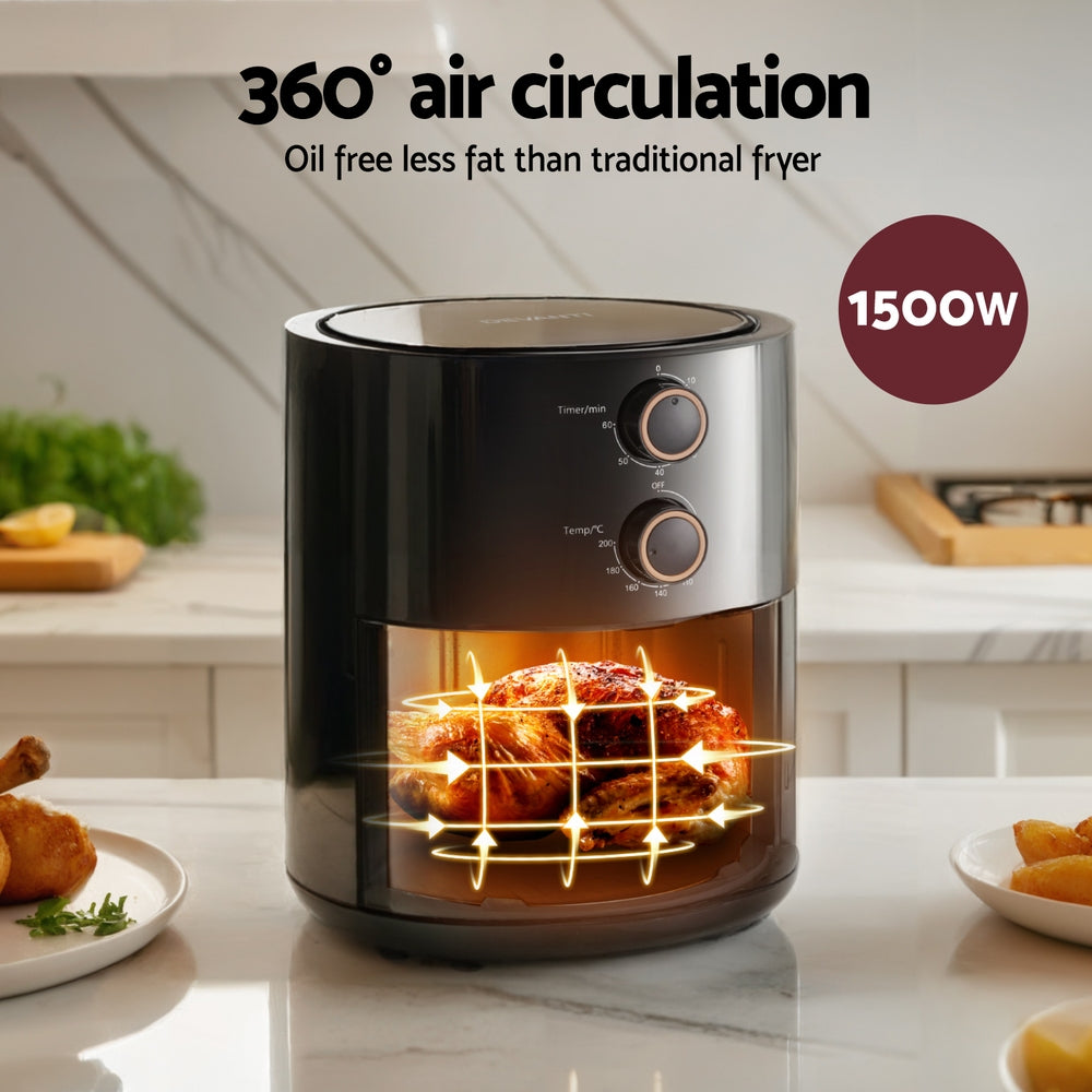Air Fryers: Devanti 4L Air Fryer Knob Control 1500W