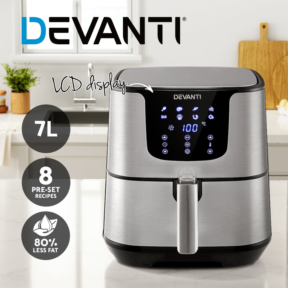 Air Fryers: Devanti Air Fryer 7L LCD Fryers Stainless Steel