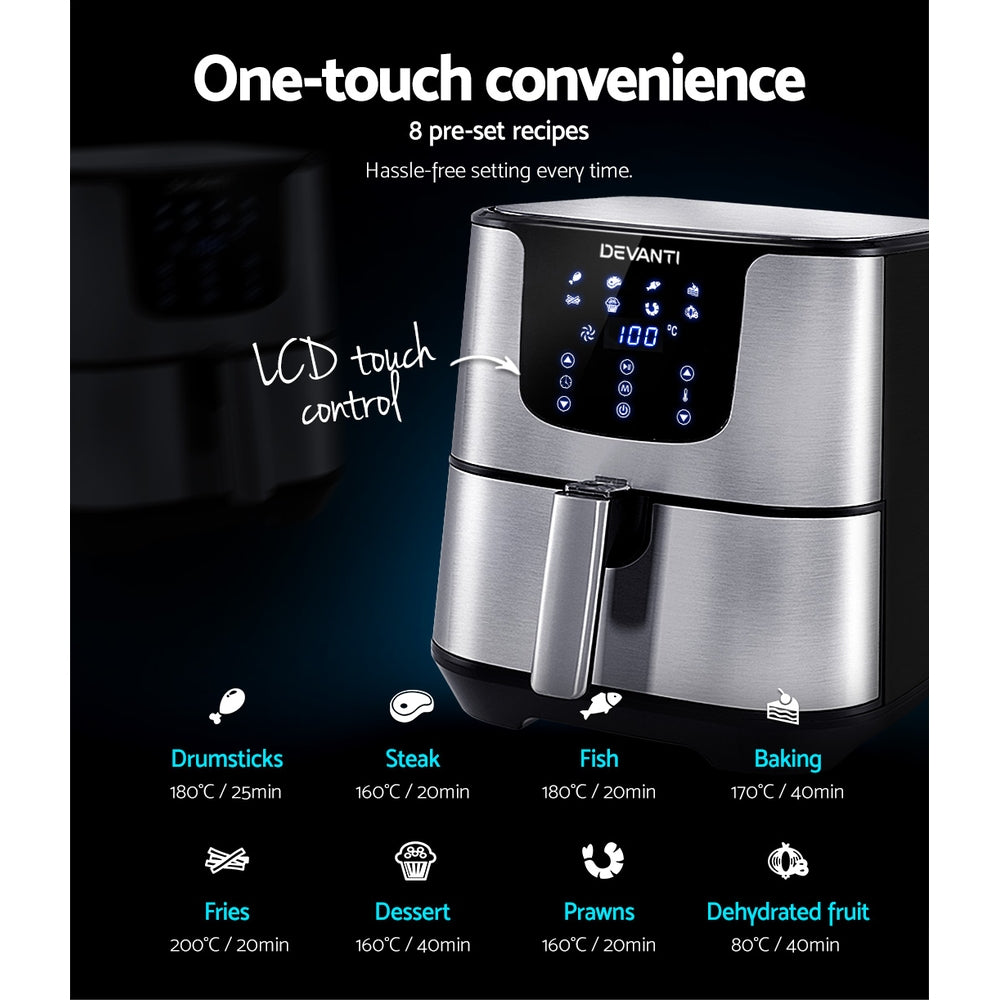 Air Fryers: Devanti Air Fryer 7L LCD Fryers Stainless Steel