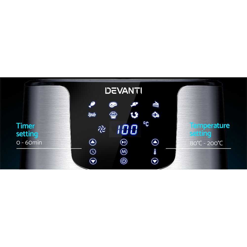 Air Fryers: Devanti Air Fryer 7L LCD Fryers Stainless Steel