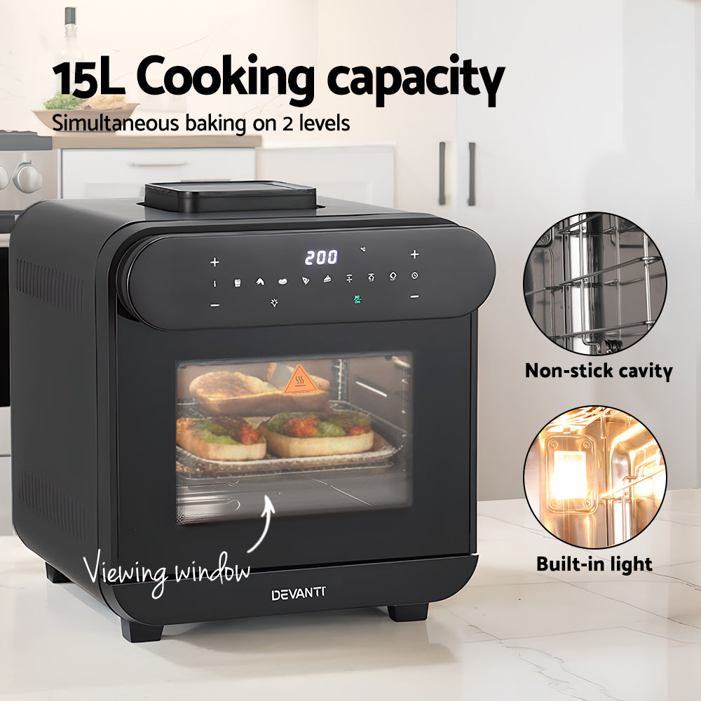 Air Fryers: Devanti Steam Air Fryer Oven 15L W/ LCD Touch 1600W