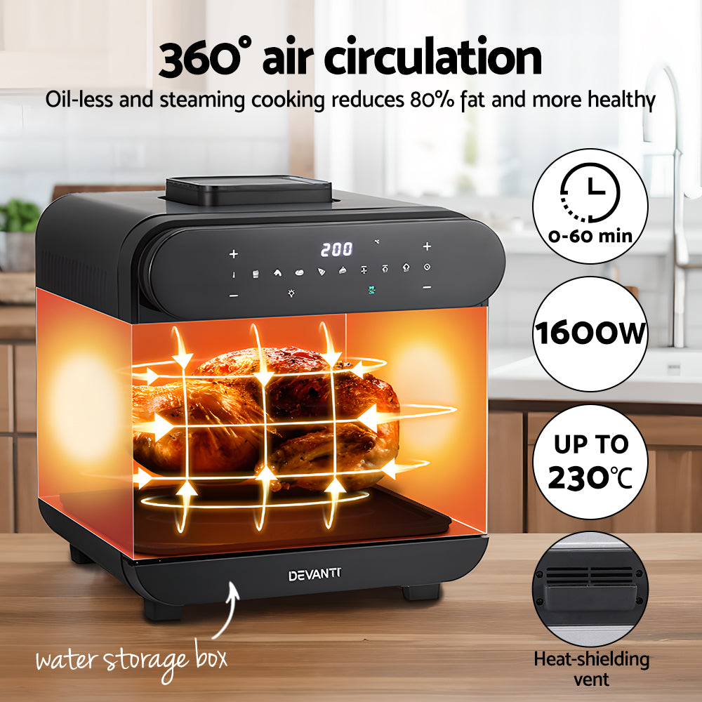 Air Fryers: Devanti Steam Air Fryer Oven 15L W/ LCD Touch 1600W