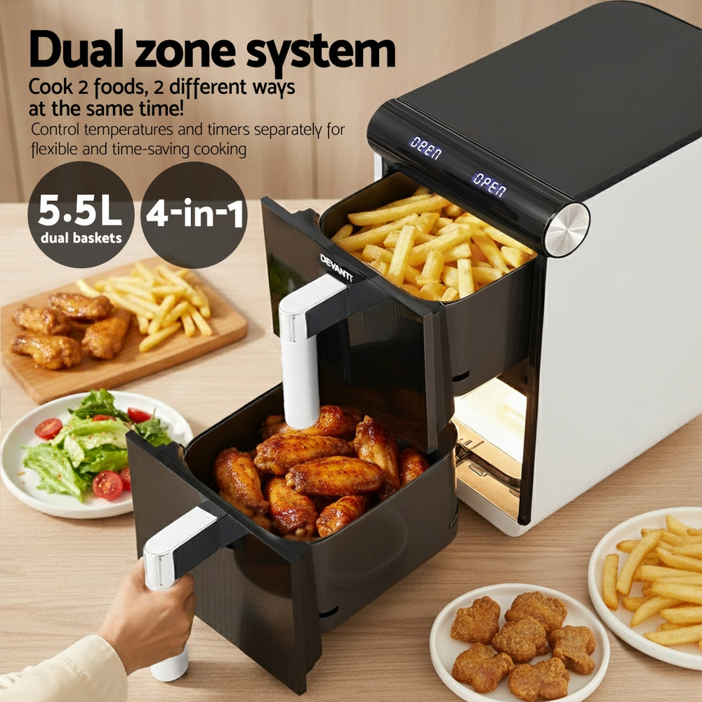 Air Fryers: Devanti Air Fryer Oven 11L Dual Zone Fryers