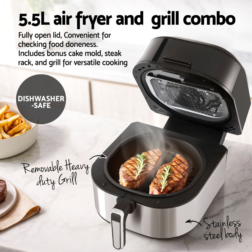 Air Fryers: Devanti 5.5L Air Fryer & Grill LCD Fryers 1500W
