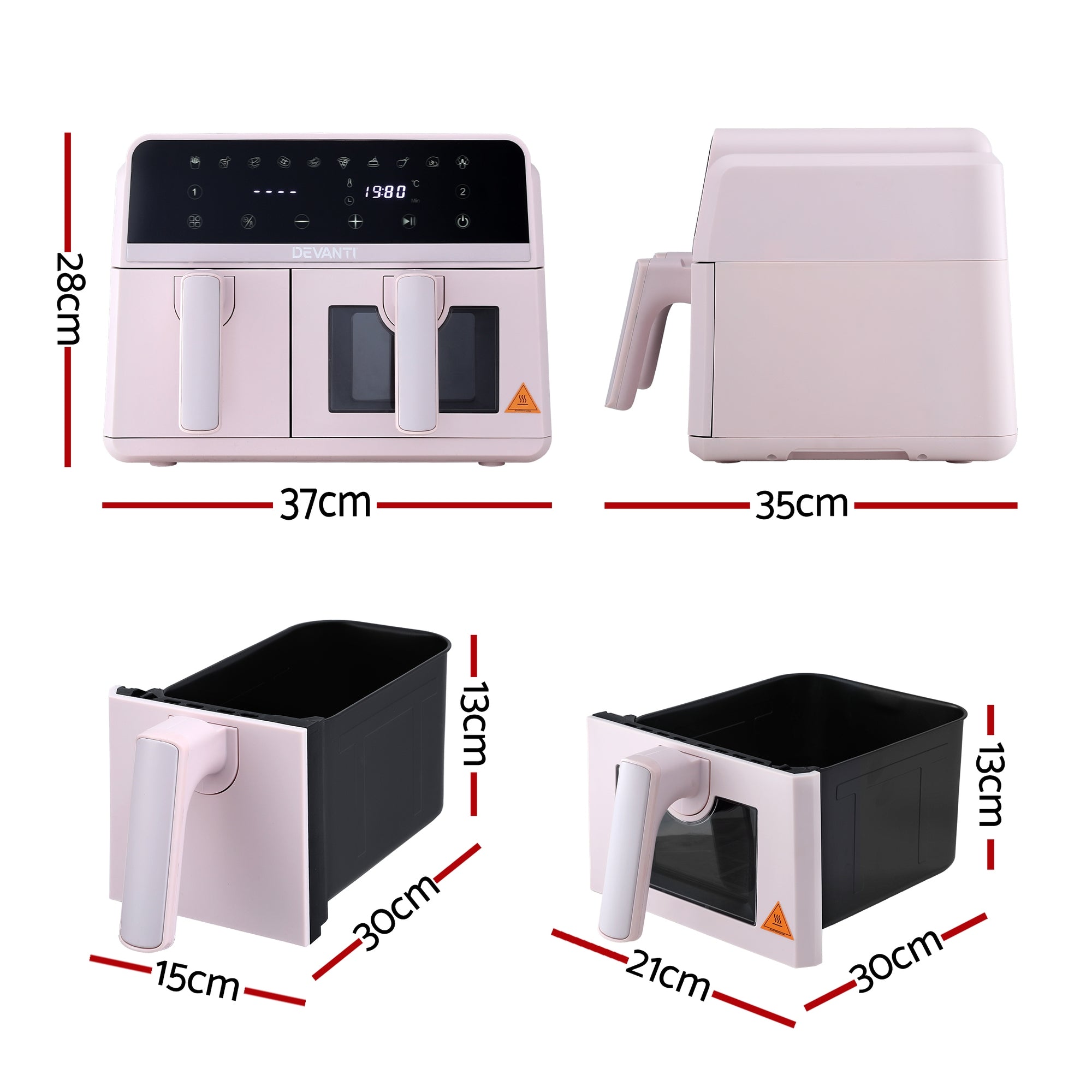 Air Fryers: Devanti Air Fryer 9L Dual Zone Fryers 2600W Pink