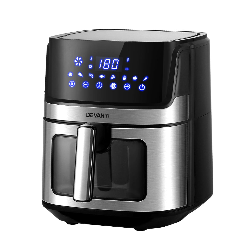 Air Fryers: Devanti Air Fryer 6.5L LCD Fryers Clear Window