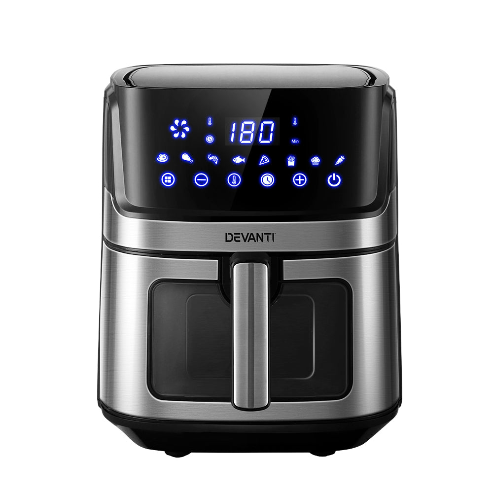 Air Fryers: Devanti Air Fryer 6.5L LCD Fryers Clear Window