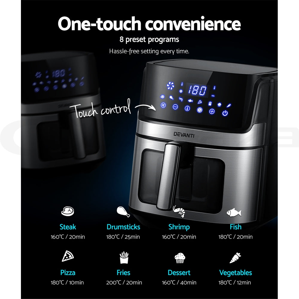 Air Fryers: Devanti Air Fryer 6.5L LCD Fryers Clear Window