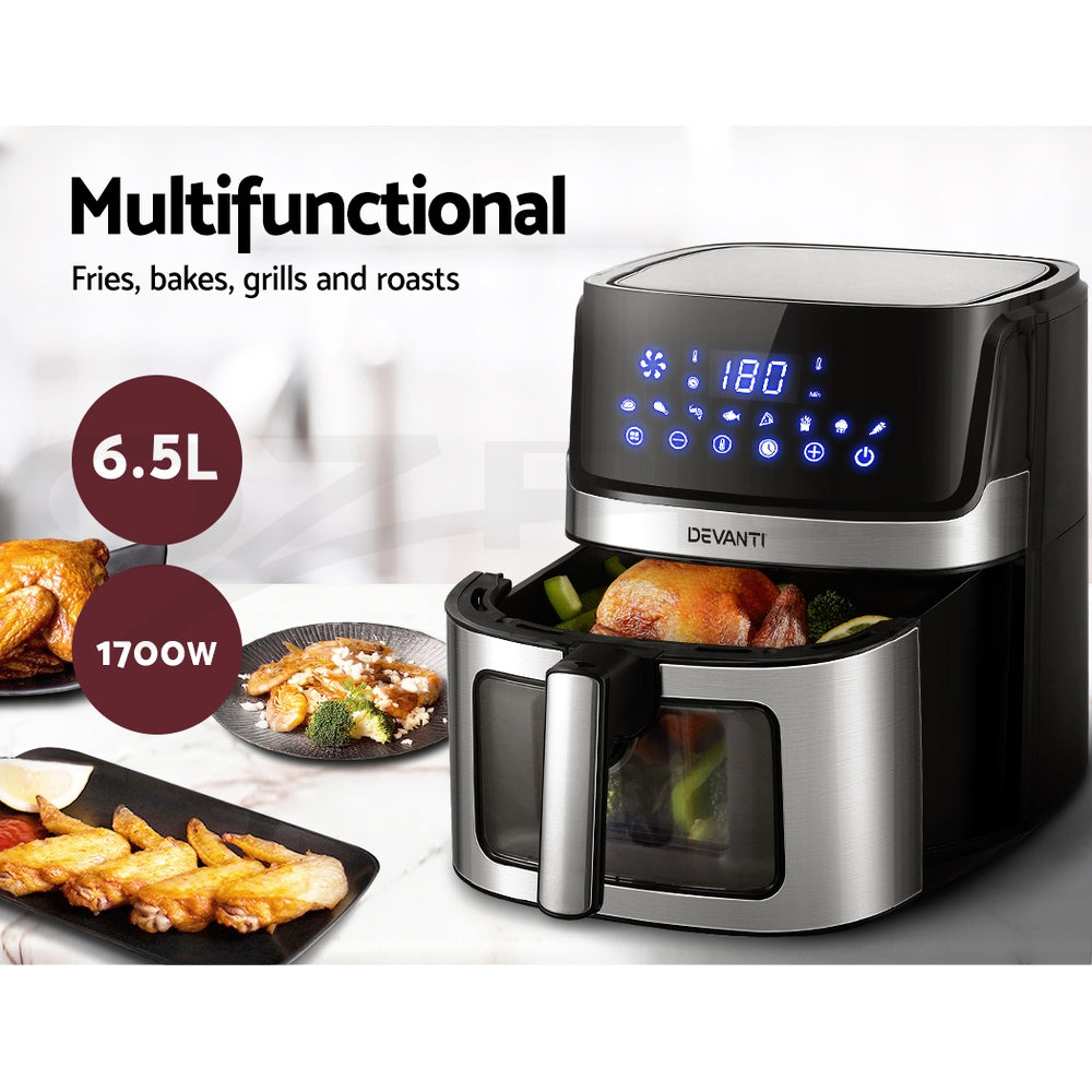 Air Fryers: Devanti Air Fryer 6.5L LCD Fryers Clear Window