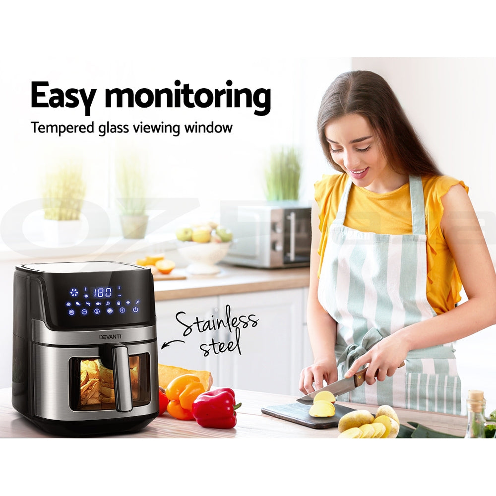 Air Fryers: Devanti Air Fryer 6.5L LCD Fryers Clear Window