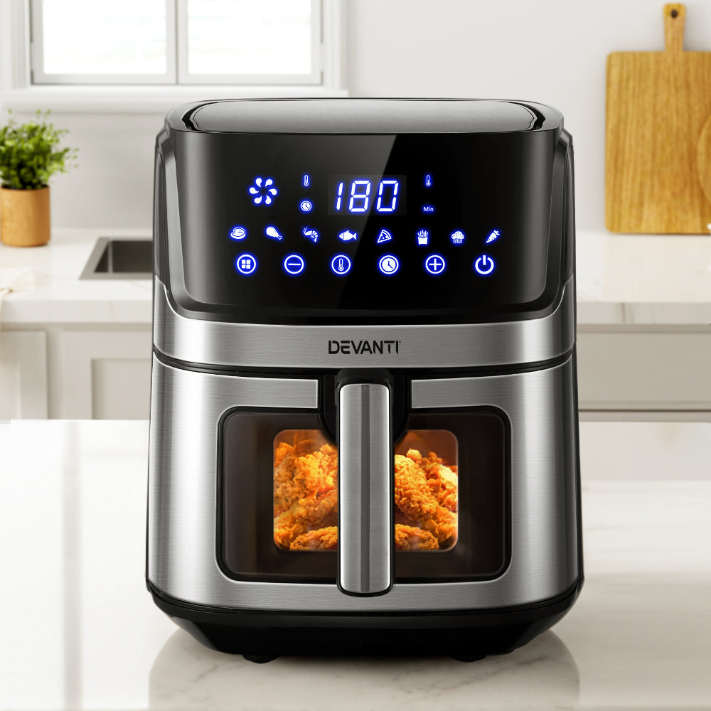 Air Fryers: Devanti Air Fryer 6.5L LCD Fryers Clear Window