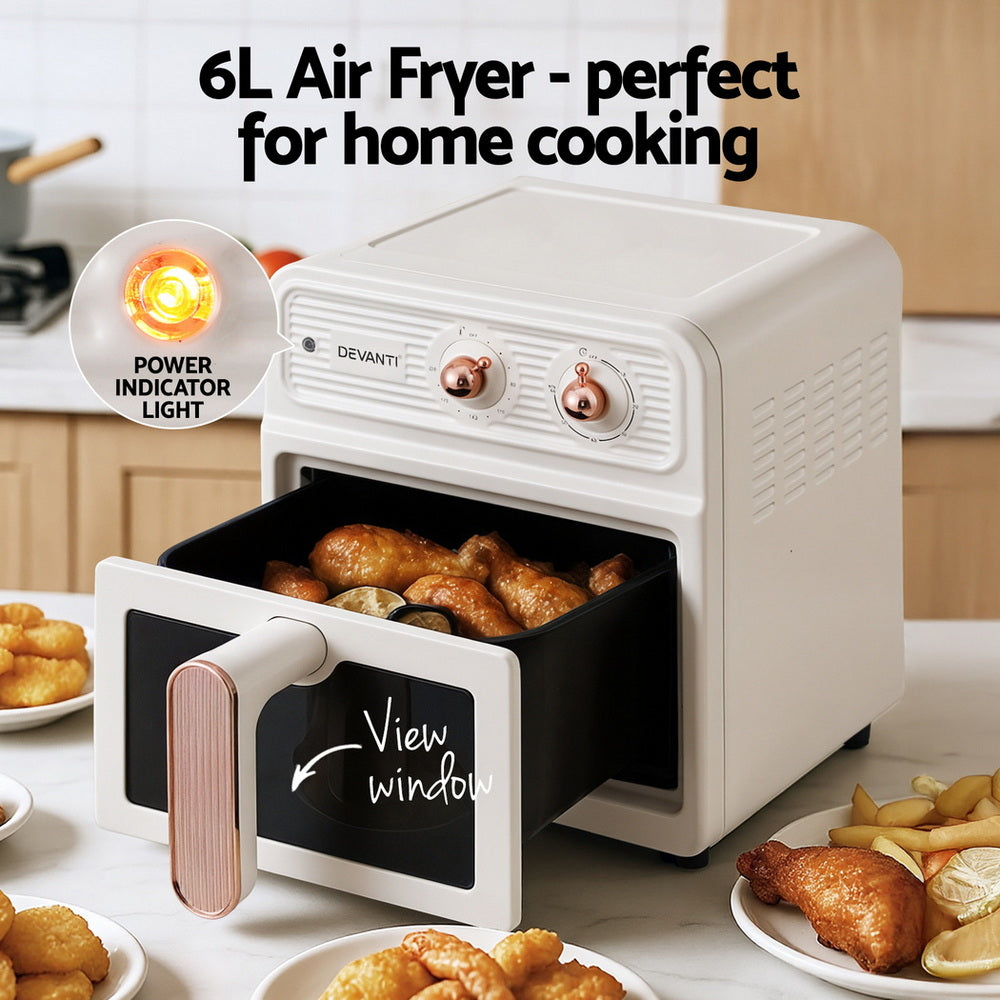 Air Fryers: Devanti 6L Air Fryer Knob Control 1700W Cream