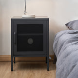 ArtissIn Bedside Table Mesh Door Cabinet - Black