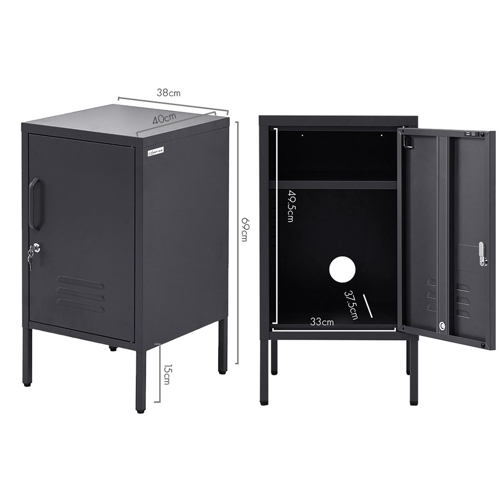 Bedside Tables: Artiss Bedside Table Metal Cabinet - Black