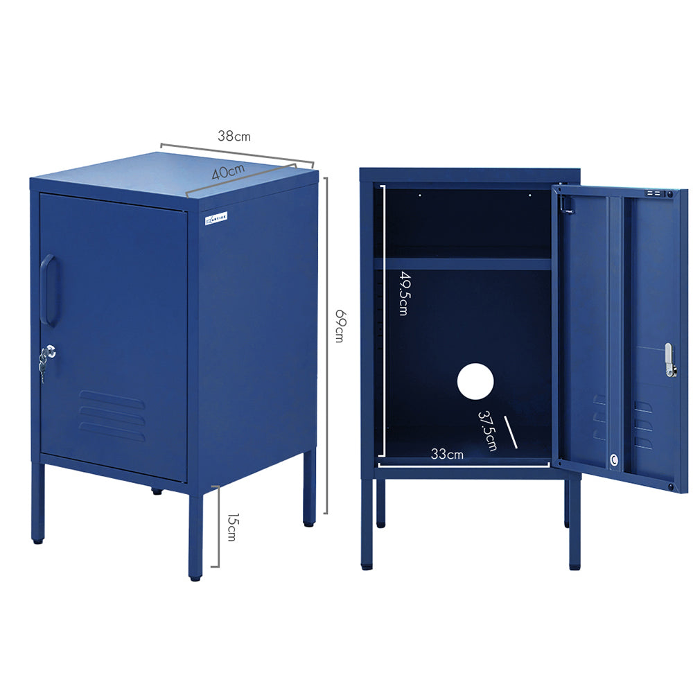 Bedside Tables: Artiss Bedside Table Metal Cabinet - Blue