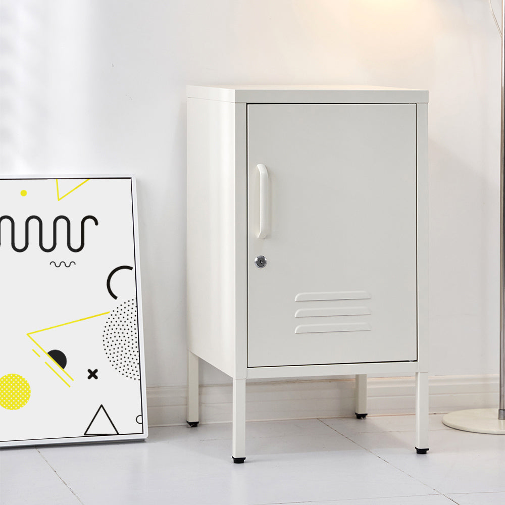 Bedside Tables: Artiss Bedside Table Metal Cabinet - White