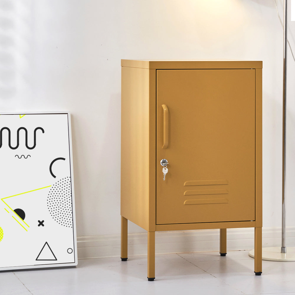 Bedside Tables: Artiss Bedside Table Metal Cabinet - Yellow