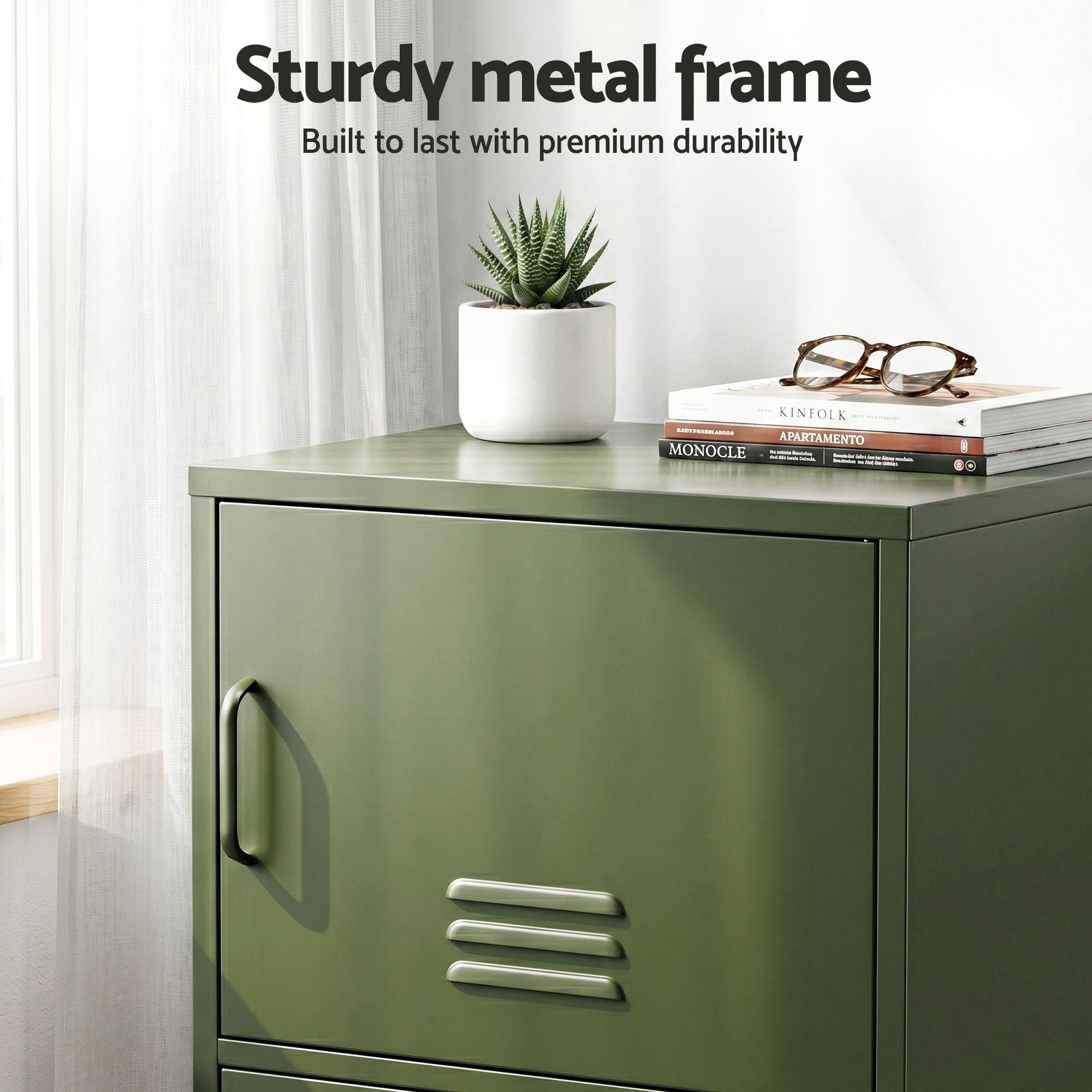 Artiss 2x Buffet Sideboard Cabinet Storage Cupboard 2 Doors Metal Green DOUBLE