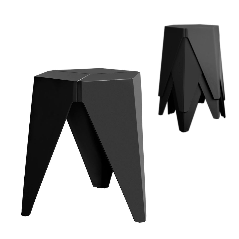 Table & Bar Stools: Artiss 4PC Puzzle Stool Plastic Bar Stools Stackable Black